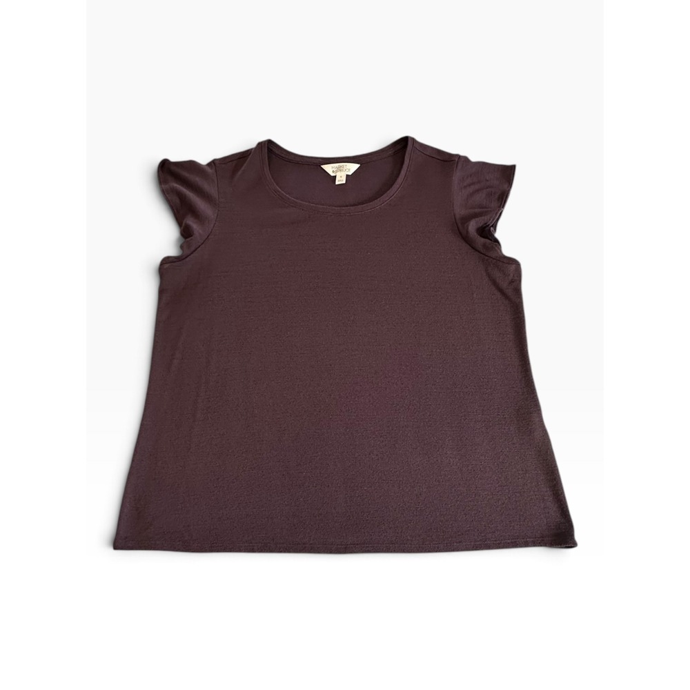 Market & Spruce Flutter Sleeve Top Womens XL Plum Purple Scoop Neck